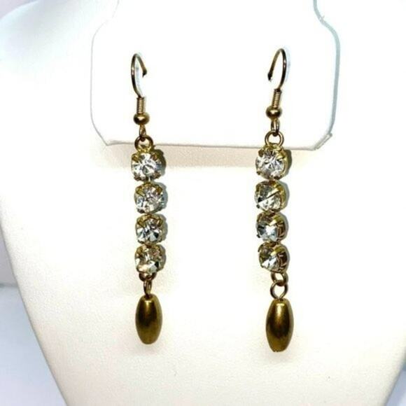 Gold-Tone Rhinestone Chain Dangle Earrings - Picture 1 of 6